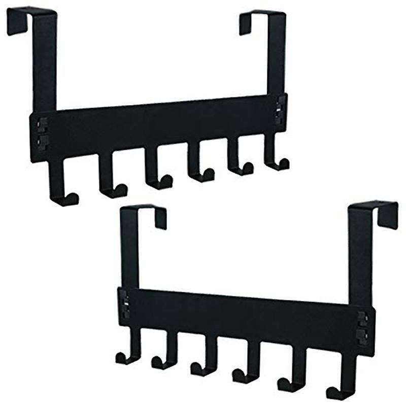 2 Packs Over Door Hooks, 6 Hooks Metal Hooks for Hanging (black)