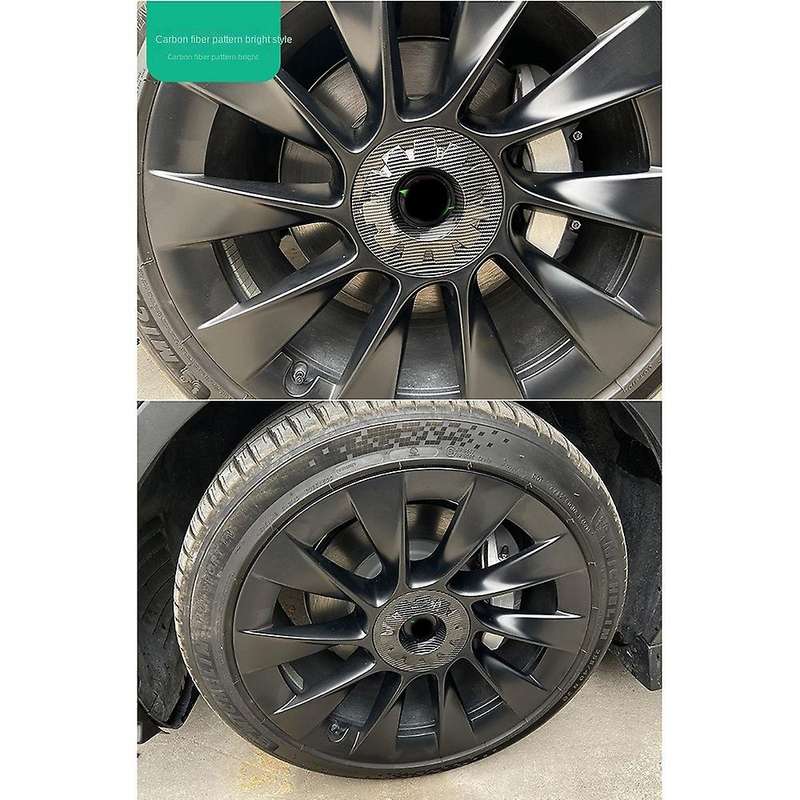 For Tesla Y 20inch Rim Wheel Center Hubcaps 4pcs Bright Carbon Fiber