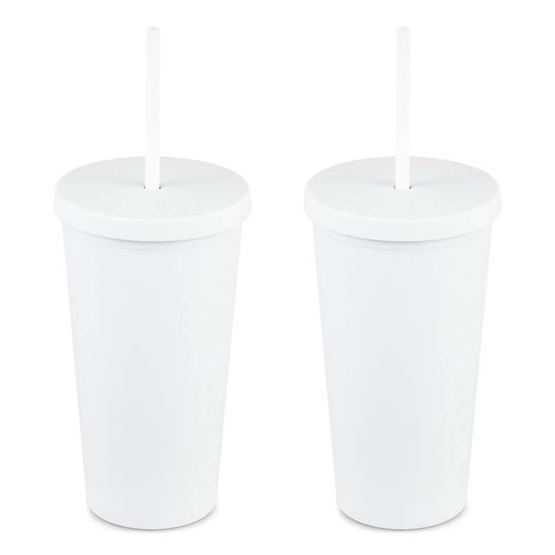 2 Pcs 700ml Cups with Lids and Straws Double Wall for Gifts,white