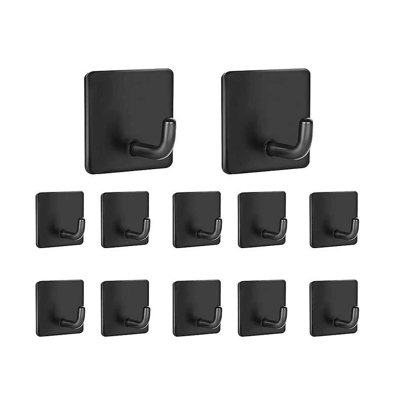 Hooks Self-adhesive Towel Hooks 12 Pieces,stainless Steel Black