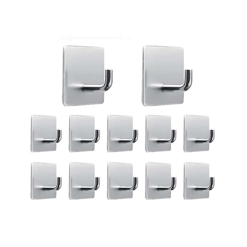 Hooks Self-adhesive Towel Hooks 12 Pieces,stainless Steel Silver