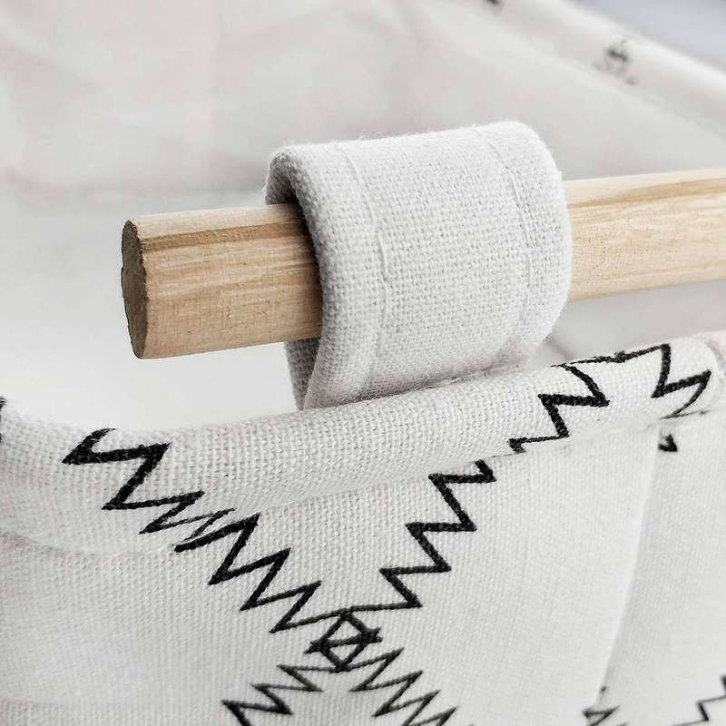2x Decorative Storage Basket with Wooden Handles White Collapsible S
