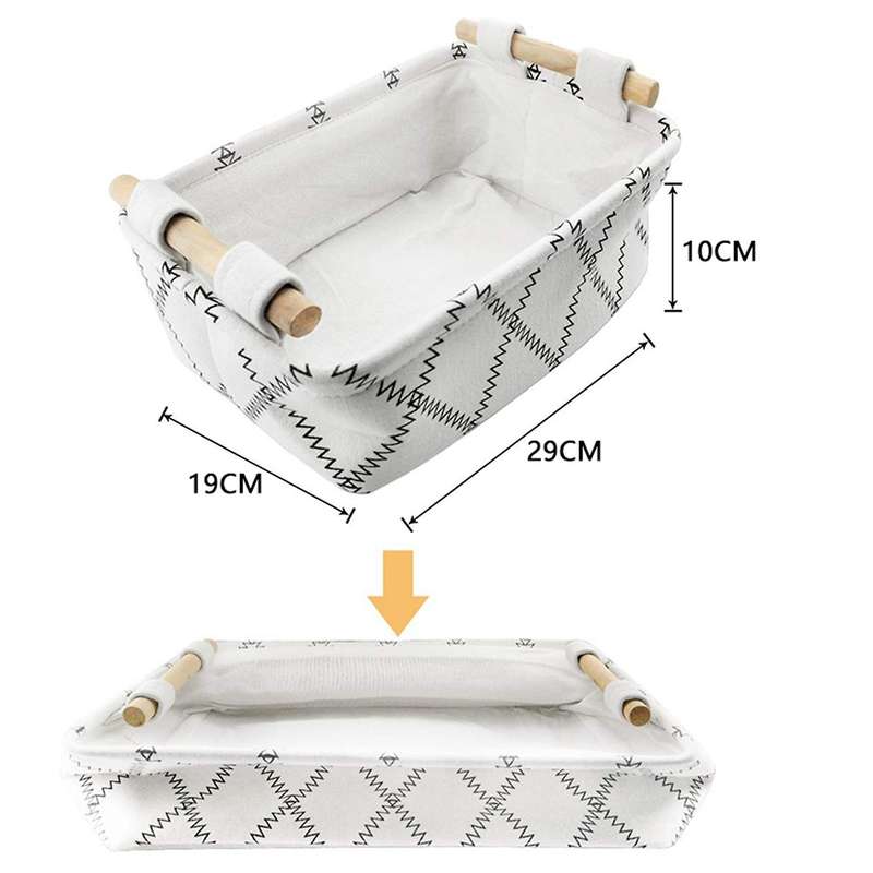 2x Decorative Storage Basket with Wooden Handles White Collapsible S