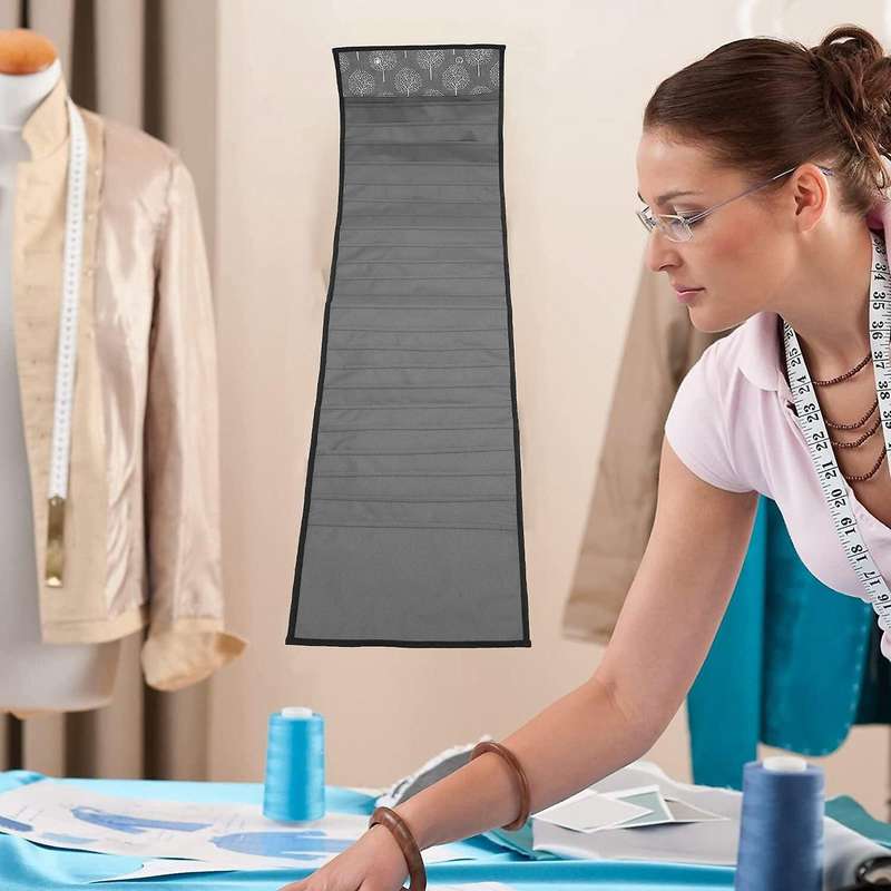 Vinyl Storage Organizer Hanging Pocket Behind The Door-grey
