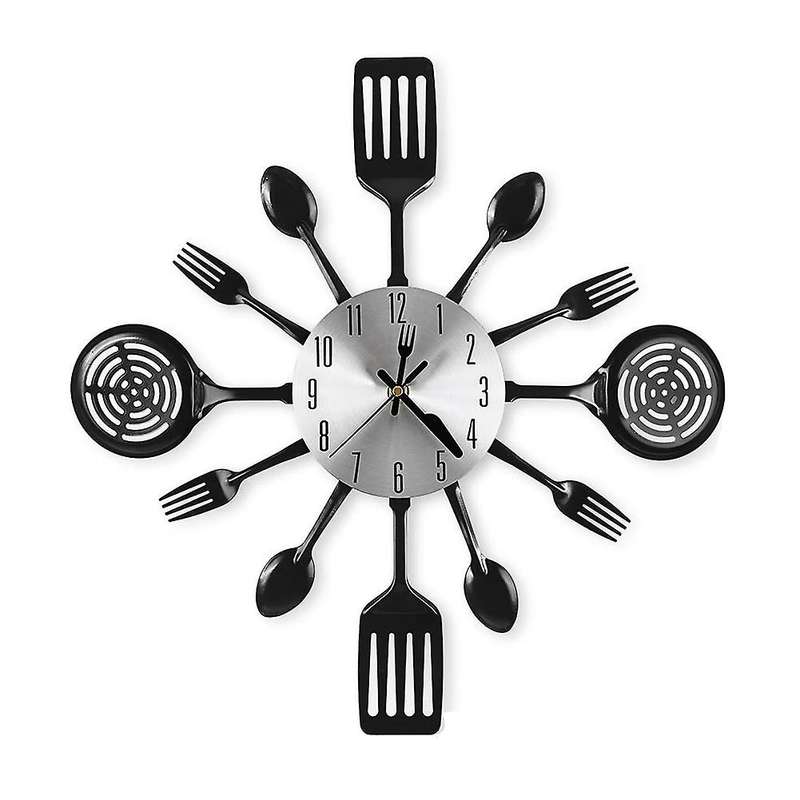 16 Inch Large Kitchen Wall Clocks with Spoons and Forks(black)