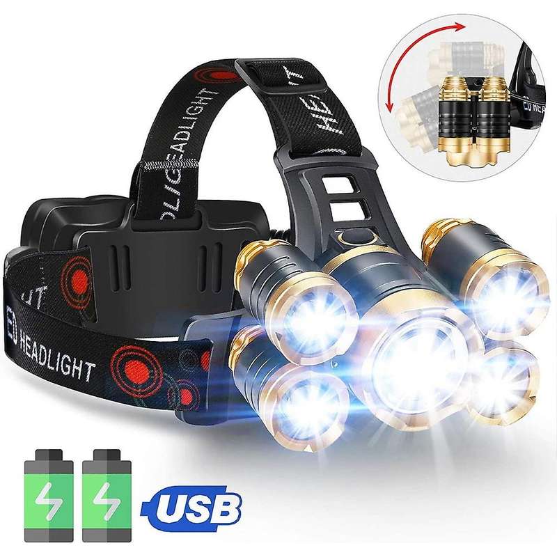 Flashlight, 5led Headlight, Usb Headlight,perfect for Camping,running