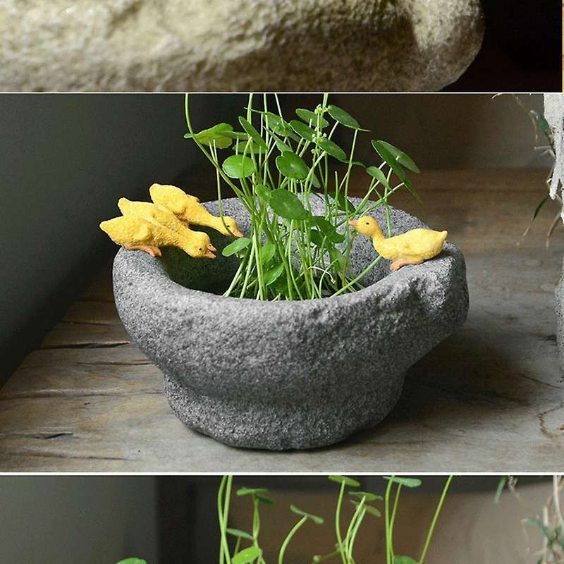 Flowerpot Bonsai Imitation Stone Mortar Duck Ornaments for Outdoor
