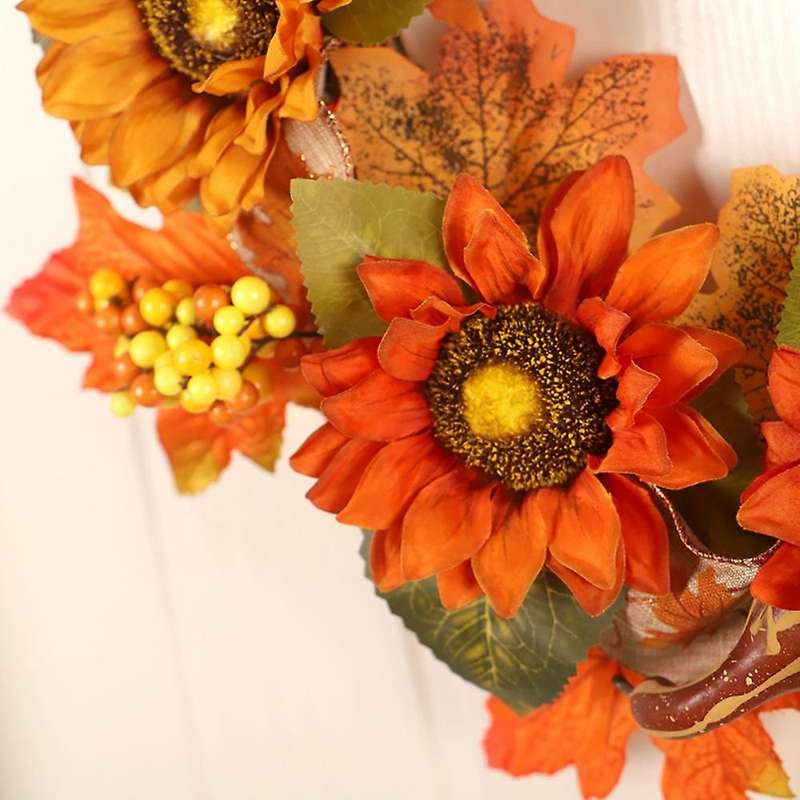 Sunflower Artificial Wreath with Pumpkins for Front Door Decoration