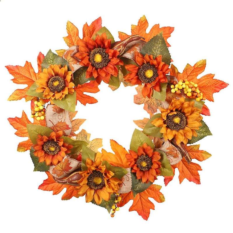 Sunflower Artificial Wreath with Pumpkins for Front Door Decoration