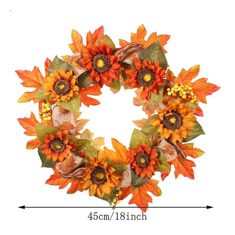 Sunflower Artificial Wreath with Pumpkins for Front Door Decoration
