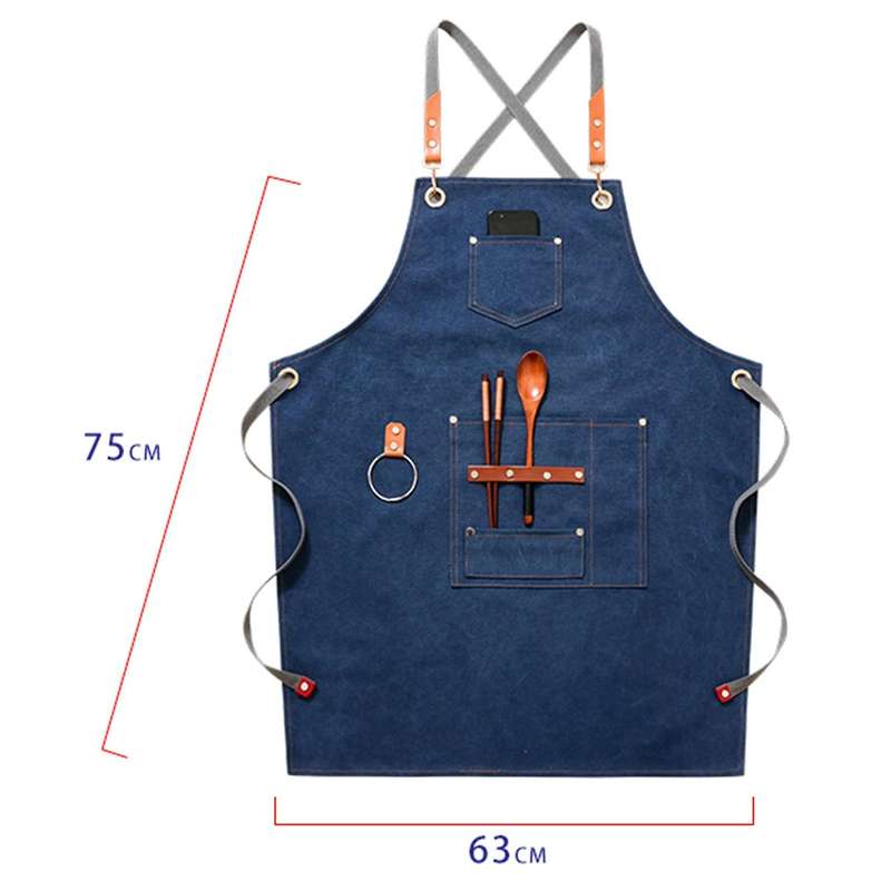 Canvas Bib Leather Chef Kitchen Apron Women's Men's Apron(as Shown)