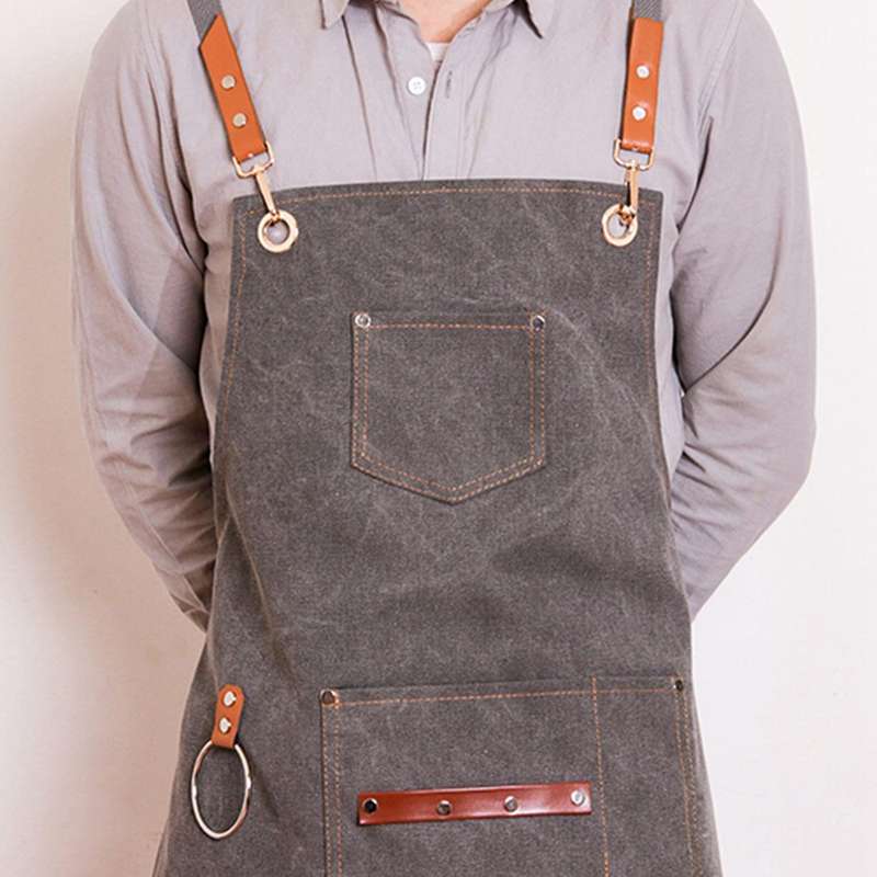 Canvas Bib Leather Chef Kitchen Apron Women's Men's Apron(as Shown)