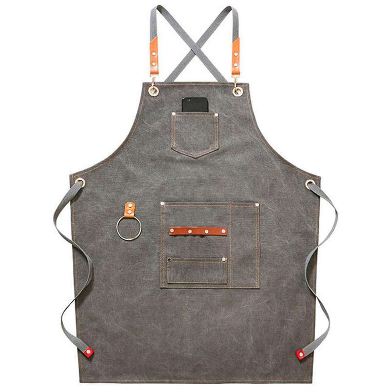 Canvas Bib Leather Chef Kitchen Apron Women's Men's Apron(as Shown)