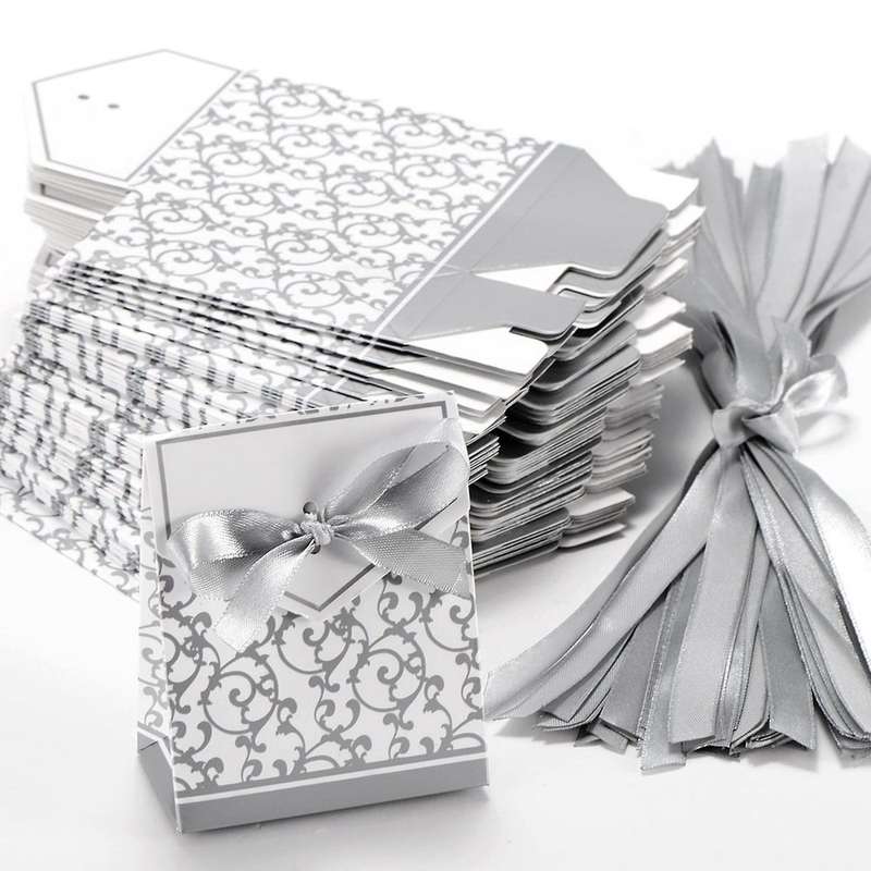 50x Boite Dragee Wedding Accessory Table Baptism Flower Fete Argente