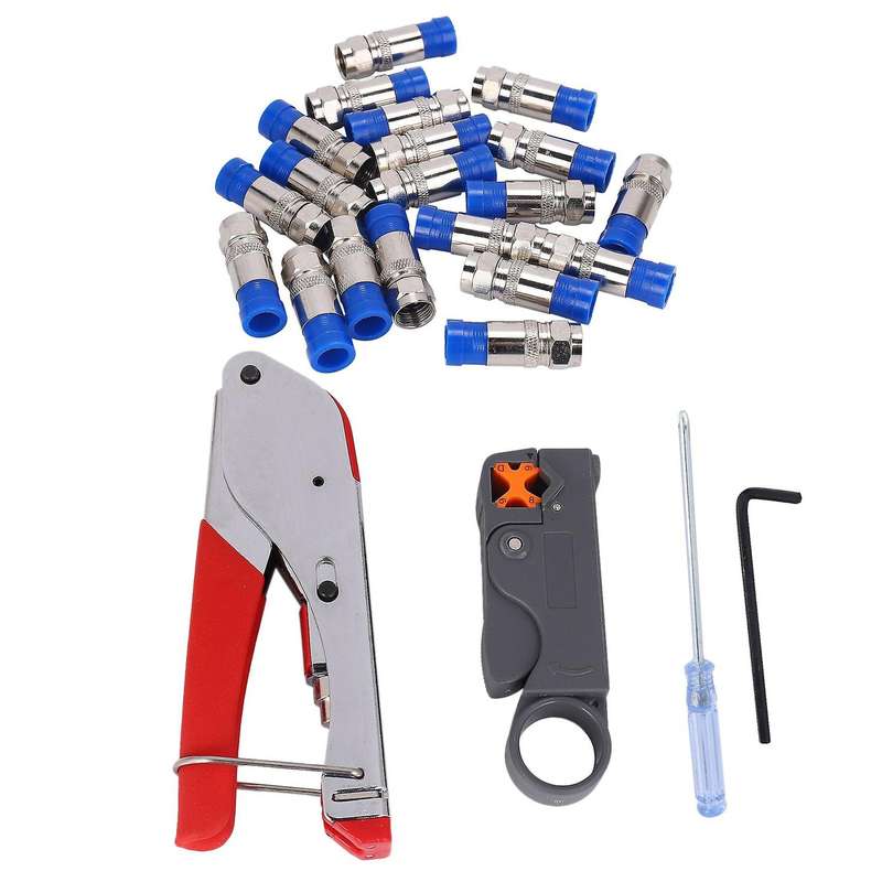 Compression Tool Kit Crimping Tool Stripper with 20pcs F Connectors