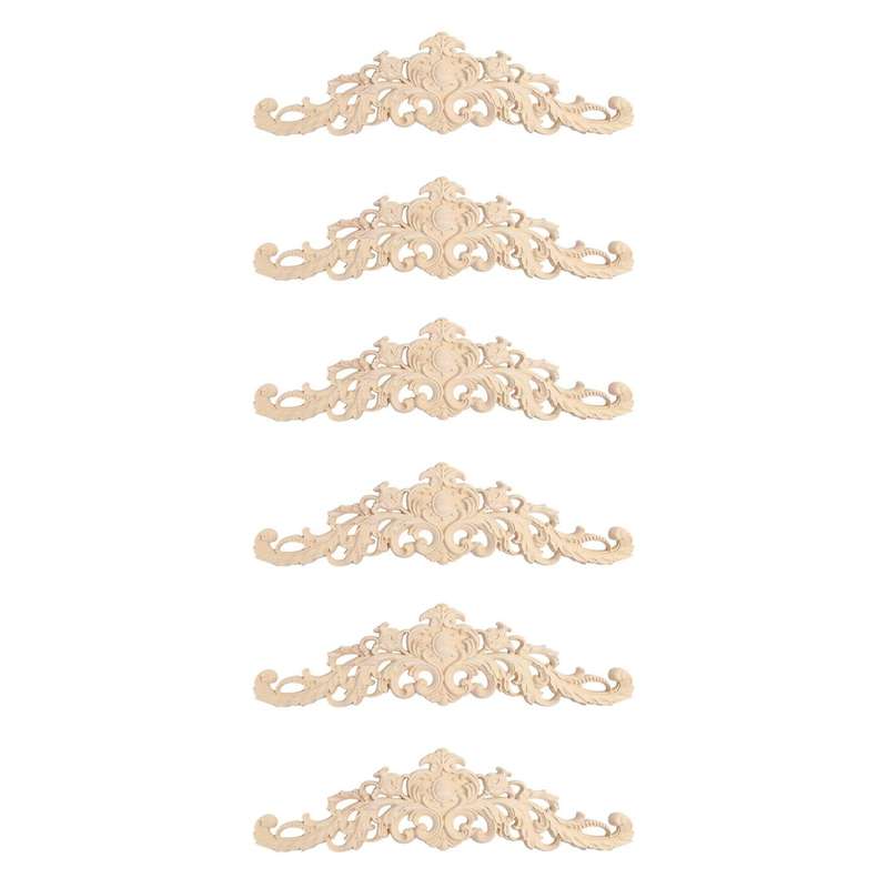6pcs Wood Decorative Long Carved Onlay Applique Furniture 30 X 8 Cm