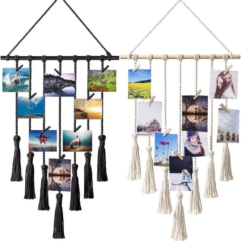 2x Hanging Photo Display Macrame Bohemian Art Tapestry Wall Hanging