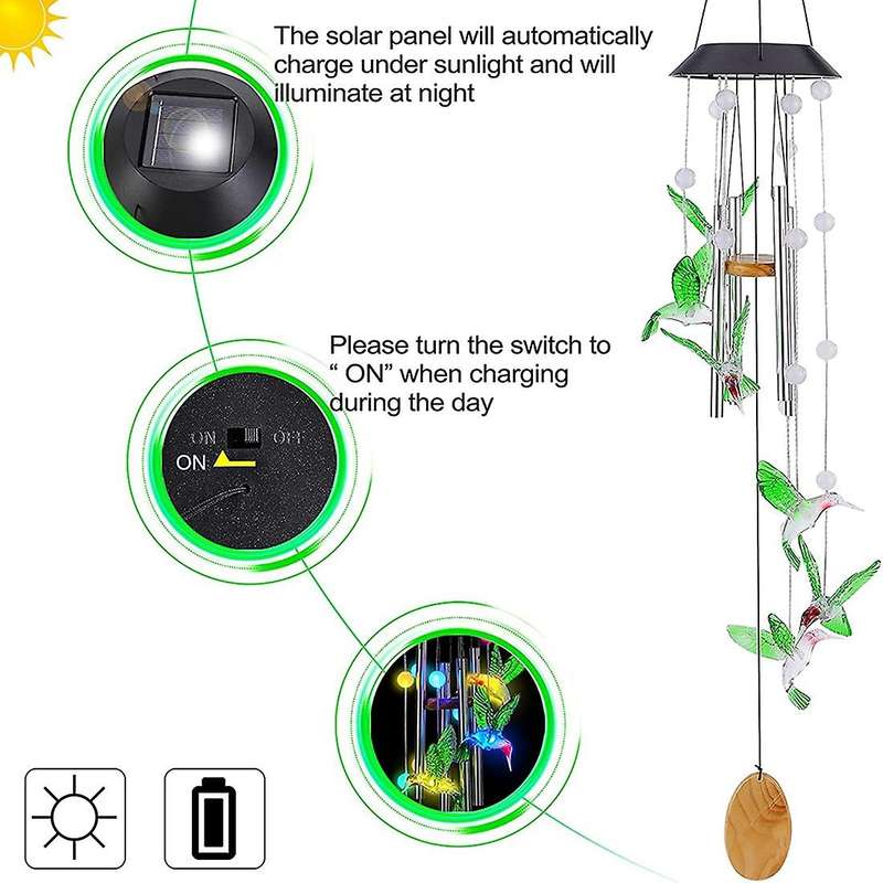 Bird Solar Wind Chimes,color-changing Wind Chimes,with Metal