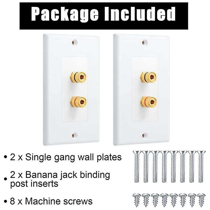 2 Pack Single Gang 1.0 Speaker Wire Wall Plate for 1.0 Speaker, White