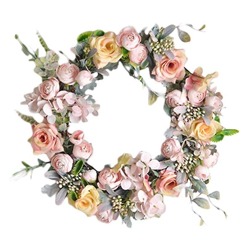 Artificial Rose Flower Wreath Window Door Hanging Garland Decor-pink