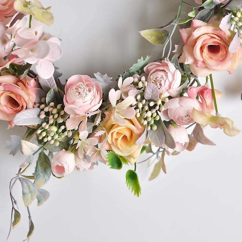 Artificial Rose Flower Wreath Window Door Hanging Garland Decor-pink