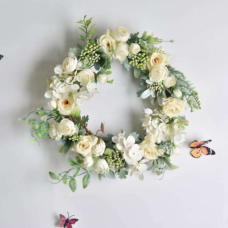 Artificial Rose Flower Wreath Window Door Hanging Garland Decor-pink