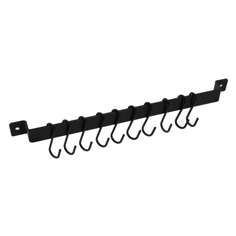Wall Mount Pot Rack,435mm Organiser,lid Holder,with 10x S Hooks,black