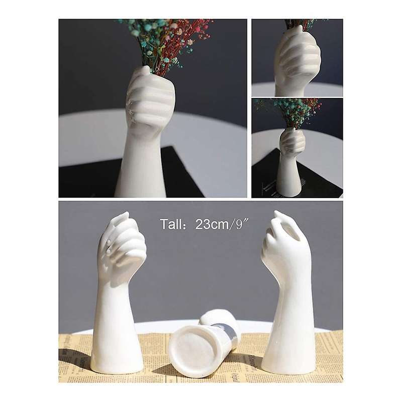 White Ceramic Hand Bud Flower Vase for Hhydroponic Table Decor