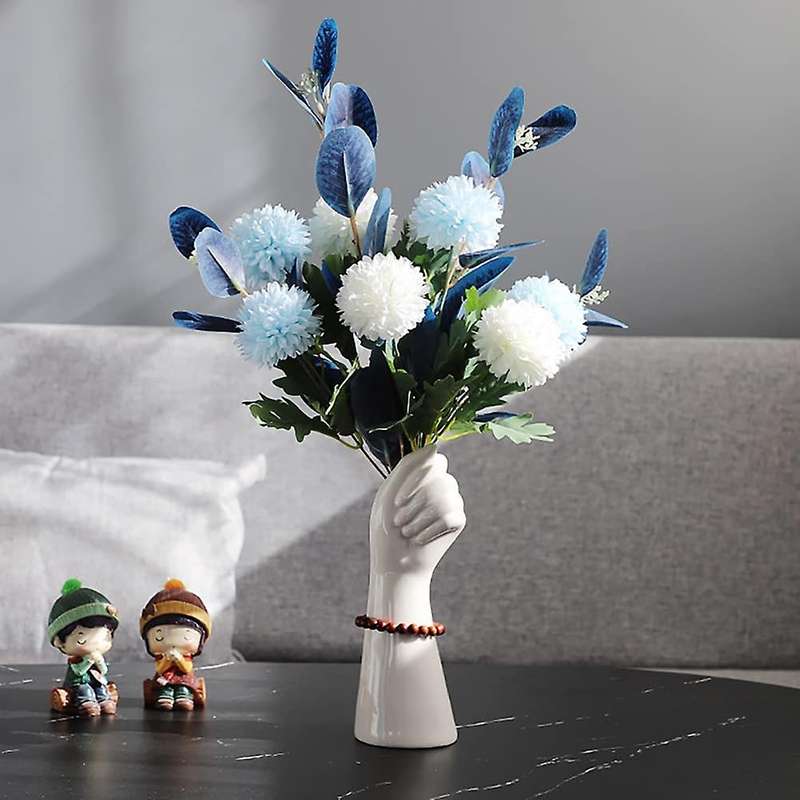 White Ceramic Hand Bud Flower Vase for Hhydroponic Table Decor