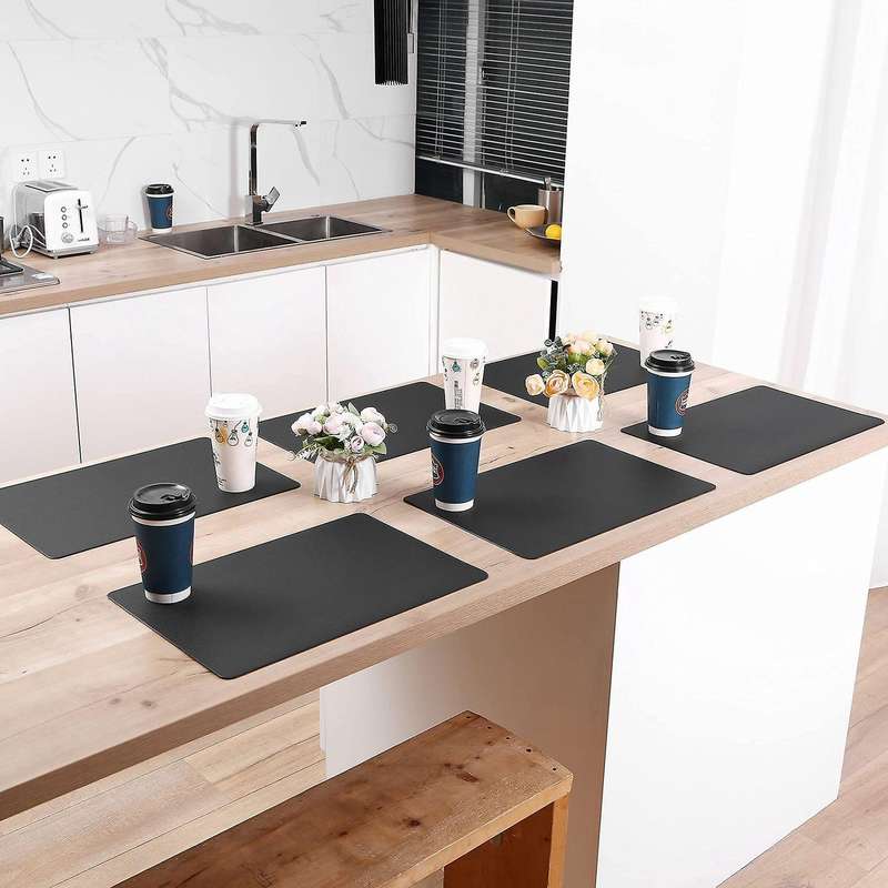 Pu Leather Placemats Set Of 6 Washable Table Mats for Home Black