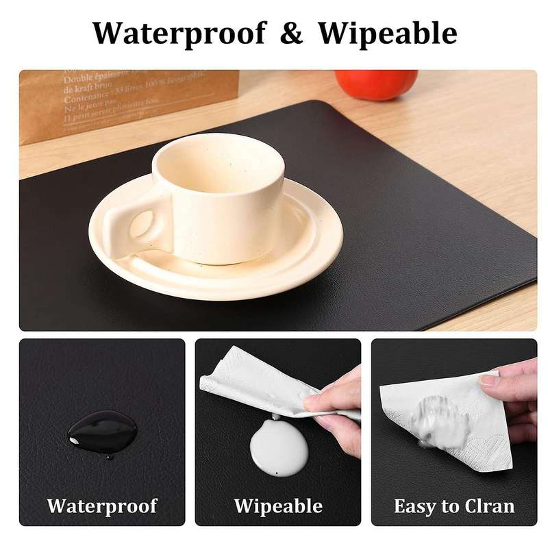Pu Leather Placemats Set Of 6 Washable Table Mats for Home Black