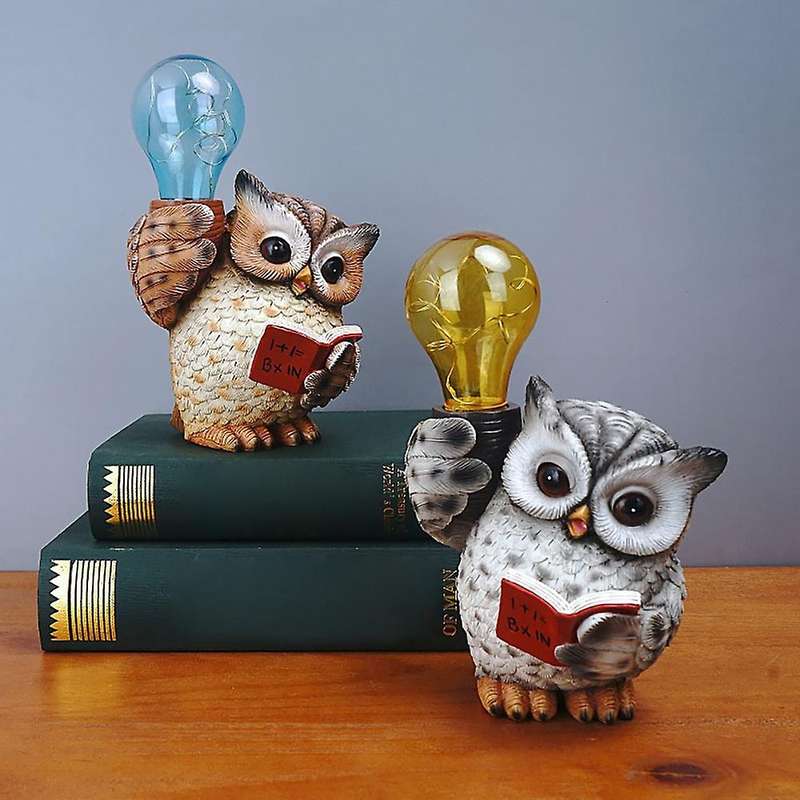 1pcs Mini Owl Figurine Miniatures Garden Solar Lights Night A