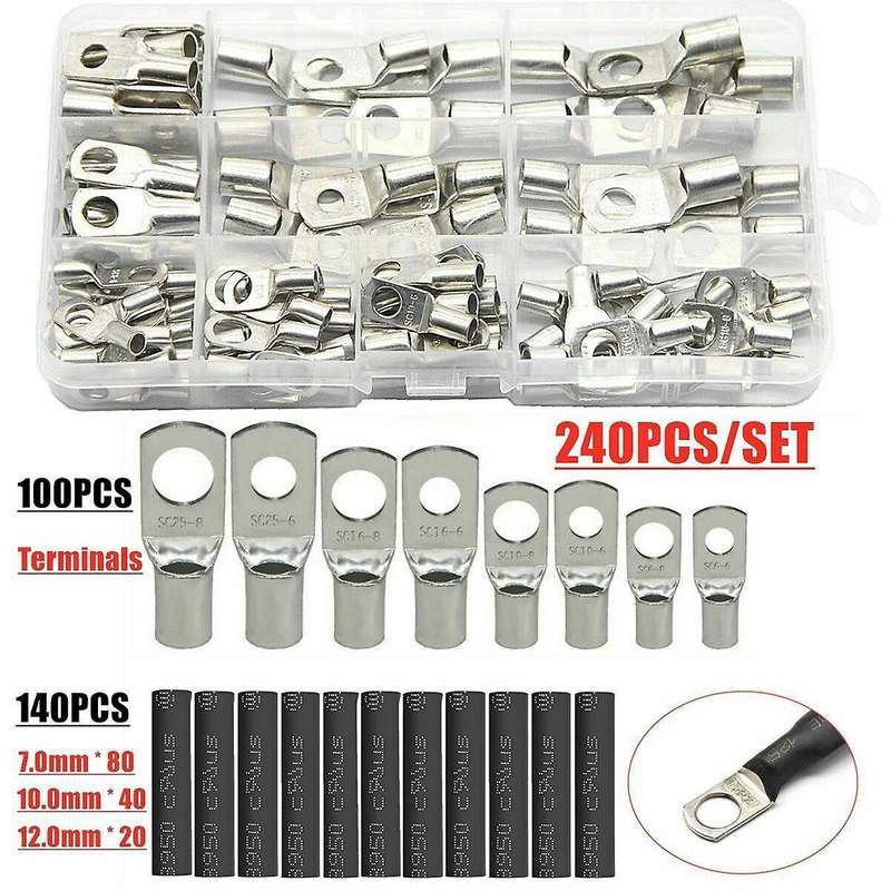 240pcs Car Copper Wire Connector Copper Nose Terminal Block Car Kit