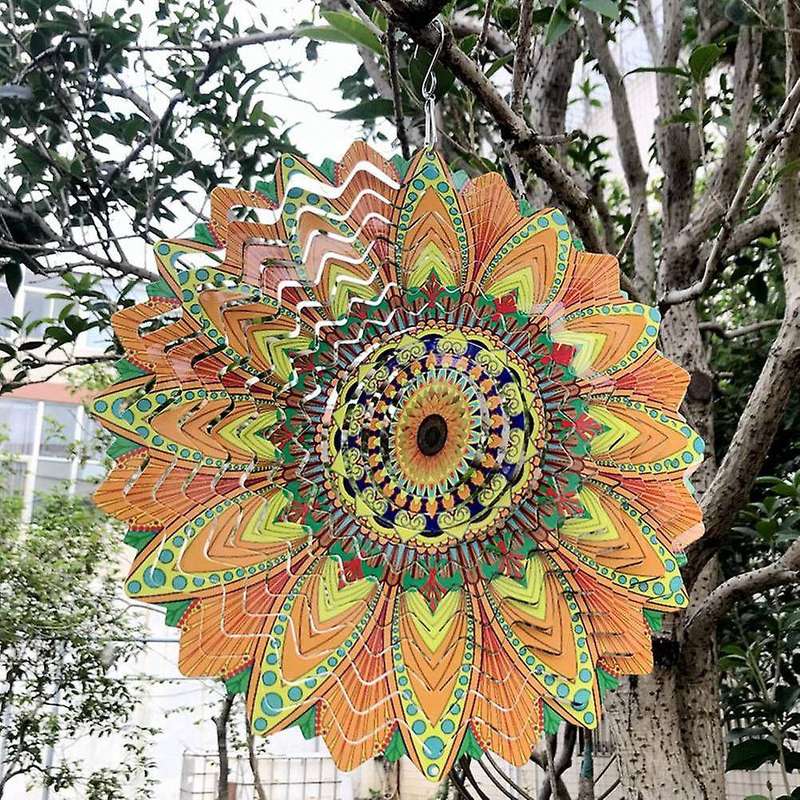 Colorful Flowers Metal Mirror Stainless Steel 3d Rotating Wind Chime