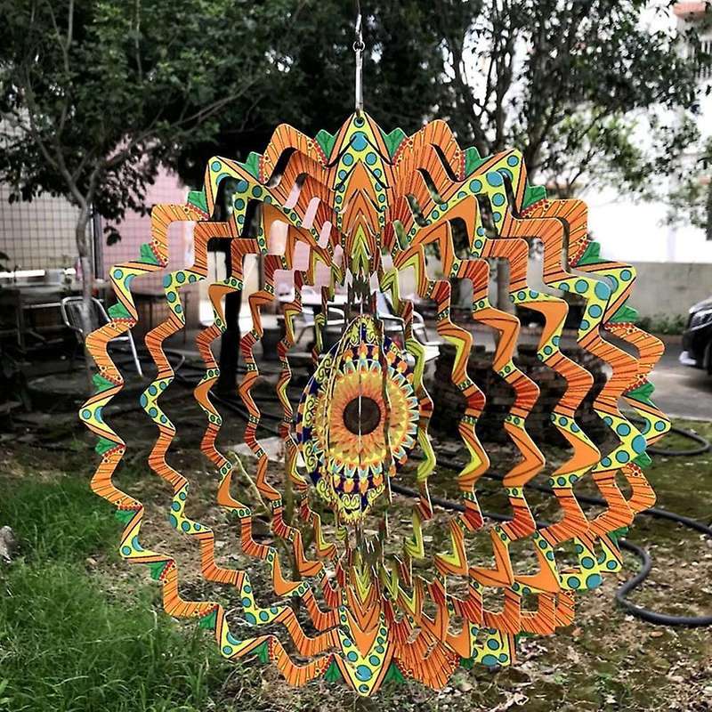Colorful Flowers Metal Mirror Stainless Steel 3d Rotating Wind Chime