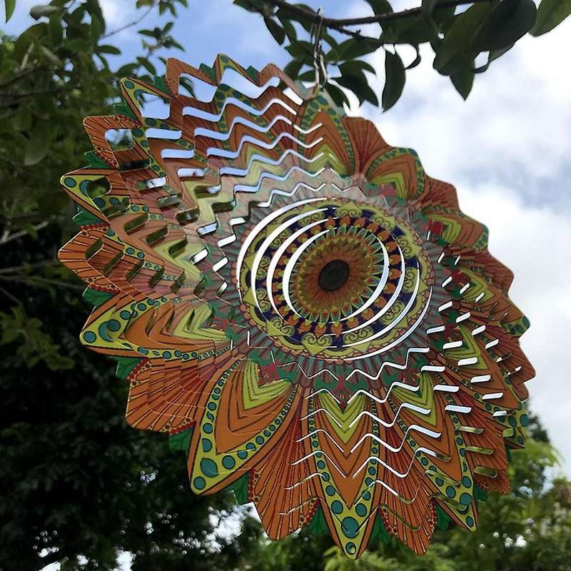 Colorful Flowers Metal Mirror Stainless Steel 3d Rotating Wind Chime