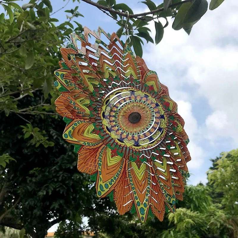 Colorful Flowers Metal Mirror Stainless Steel 3d Rotating Wind Chime