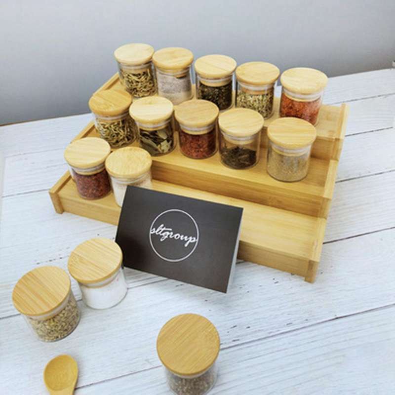 3-tier Non-expandable Bamboo Spice Rack Step Shelf Cabinet Organizer