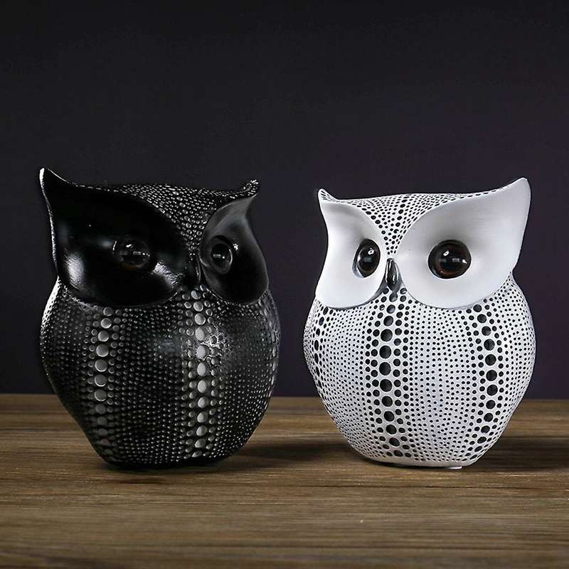 Statues for Owl Black White Resin Living Room Decor for Interior-b