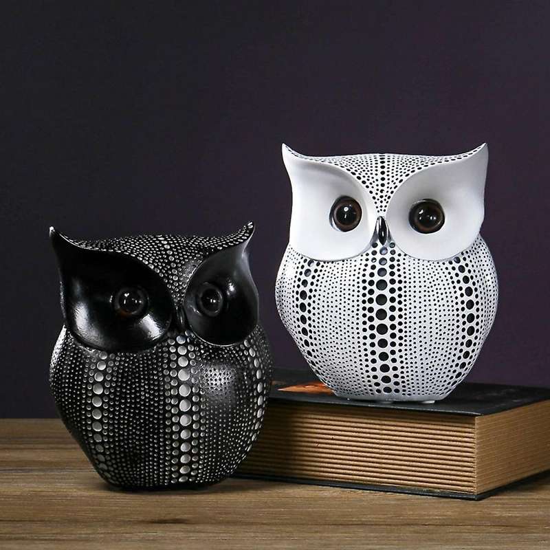 Statues for Owl Black White Resin Living Room Decor for Interior-b