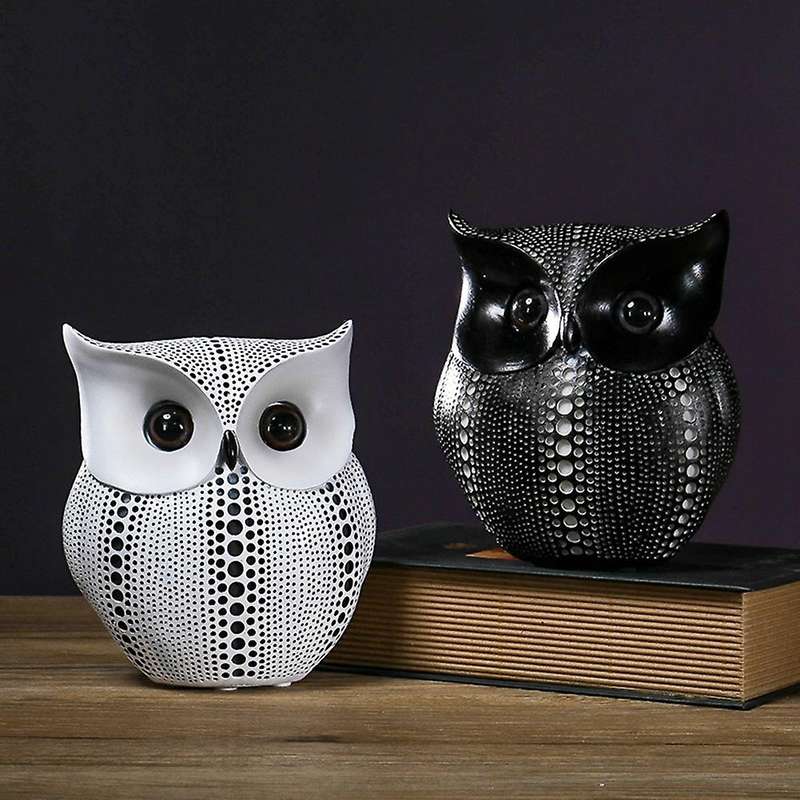 Statues for Owl Black White Resin Living Room Decor for Interior-b