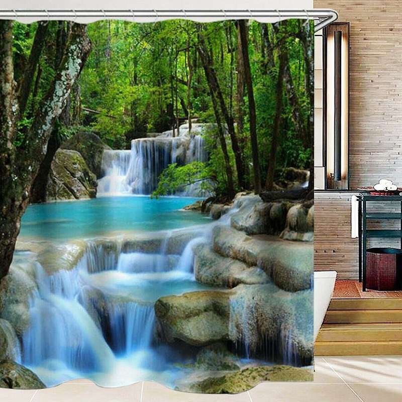 Bathroom Curtain with 12x Hooks Water-repellent Shower Curtain