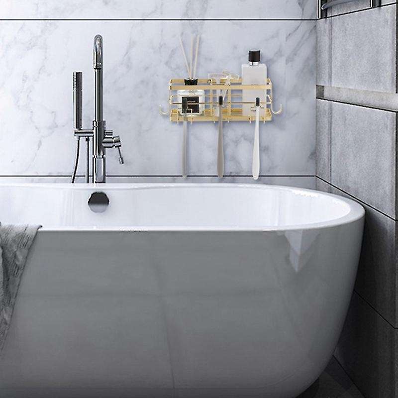 Golden Toothbrush Holder with Hook Free Punching Bathroom Shelf