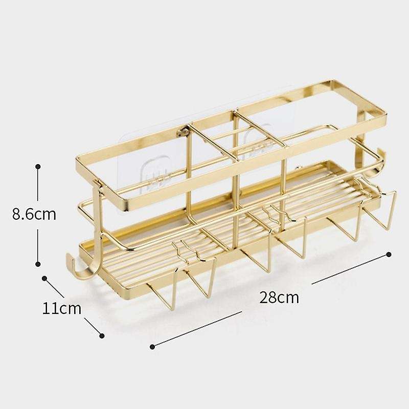 Golden Toothbrush Holder with Hook Free Punching Bathroom Shelf