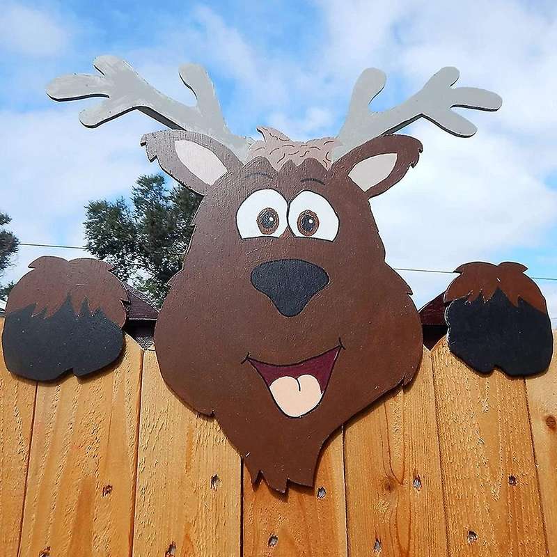 2pcs Christmas Fence Decor , Santa Claus Reindeer Fence Peeker, Funny
