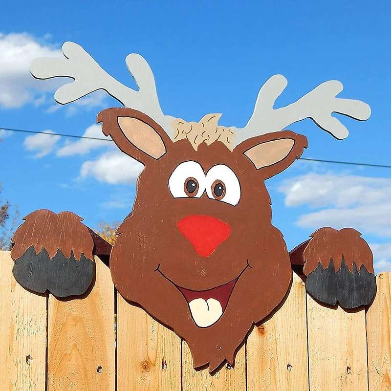 2pcs Christmas Fence Decor , Santa Claus Reindeer Fence Peeker, Funny