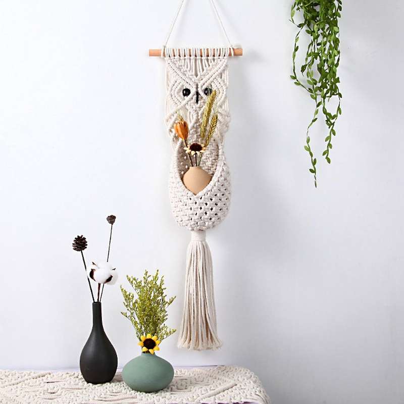 Owl Macrame Macrame Plant Hangers Handmade Cotton Rope Holder Stand