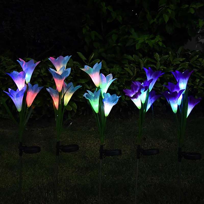 Lily Shape Night Light Beautiful Lily Flower Stake Flower Lights E