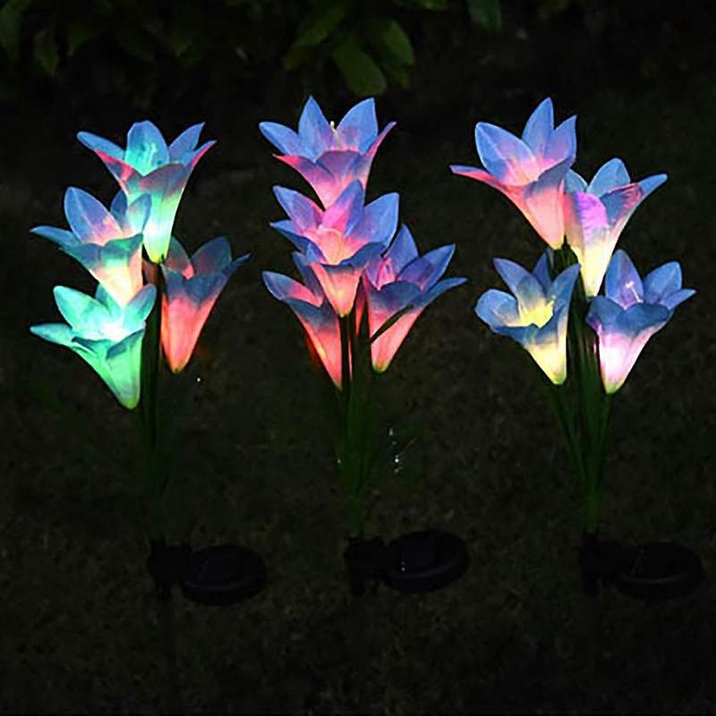Lily Shape Night Light Beautiful Lily Flower Stake Flower Lights E