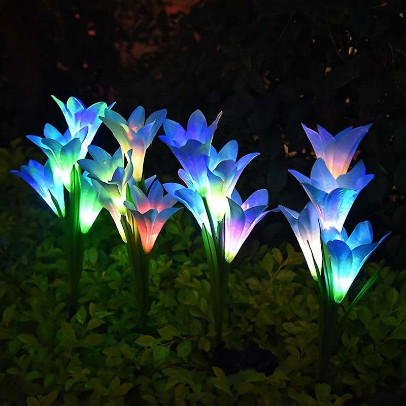 Lily Shape Night Light Beautiful Lily Flower Stake Flower Lights E